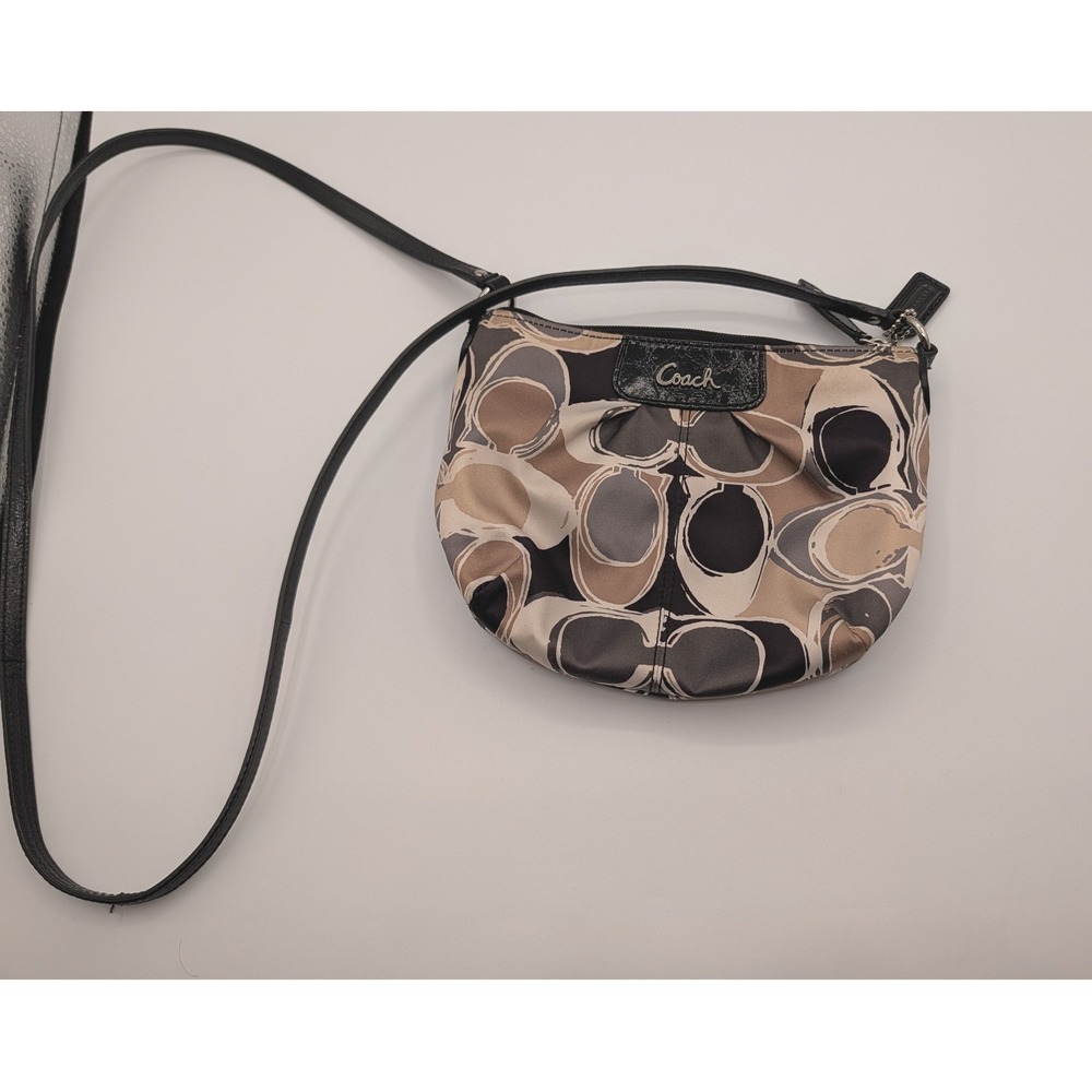 Coach Optic Signature C Satin Crossbody Bag Black Tan Multi 44537